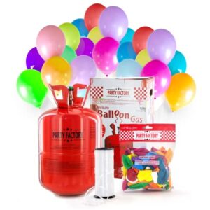 party factory helium bottle for up to 50 balloons incl. latex balloons, helium cylinder 14 cu. ft. gas with filling quantity for balloons, ideal for party, events