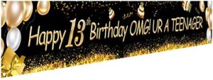 howaf happy 13th birthday banner, official teenager sign 13 years old party home indoor outdoor decoration teen birthday party supplies photo prop backdrop, 9x1.2 feet