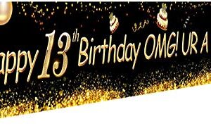 HOWAF Happy 13th Birthday Banner, Official Teenager Sign 13 Years Old Party Home Indoor Outdoor Decoration Teen Birthday Party Supplies Photo Prop Backdrop, 9X1.2 Feet