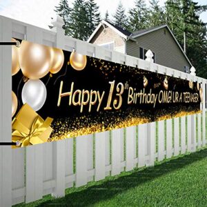 HOWAF Happy 13th Birthday Banner, Official Teenager Sign 13 Years Old Party Home Indoor Outdoor Decoration Teen Birthday Party Supplies Photo Prop Backdrop, 9X1.2 Feet