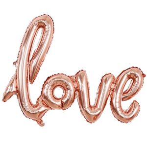 large rose gold love foil balloons banner,42 inch mylar foil letters balloons reusable material for romantic valentine’s day wedding bridal shower anniversary engagement party decorations