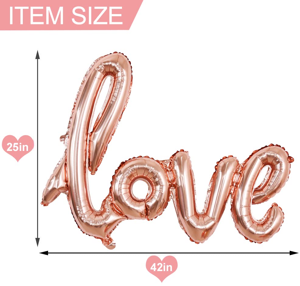 Large Rose Gold LOVE Foil Balloons Banner,42 Inch Mylar Foil Letters Balloons Reusable Material for Romantic Valentine's Day Wedding Bridal Shower Anniversary Engagement Party Decorations