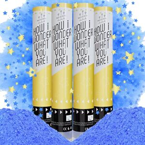 Workkeep Gender Reveal Confetti Powder Cannon - Set of 4 - Blue Only for Baby Boy with Blue Confetti Cannon Smoke Bombs, Gender Reveal Poppers with Gender Reveal Decorations Party Poppers