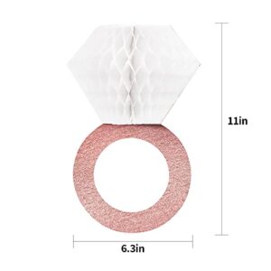 Bachelorette Party Supplies 3PCS Diamond Ring Hanging Decorations Rose Gold Glitter Paper Honeycomb Ring for Engagement Party Bridal Shower Wedding Decor