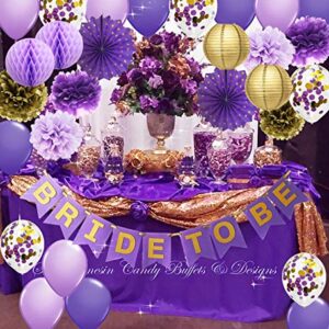 Purple Gold Bridal Shower Decorations Qian's Party Purple Gold Confetti Ballons Polka Dot Fans/Bride to Be Banner Purple Gold, Hen Party Engagement Banner Bachelorette Party Decorations