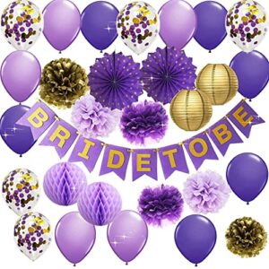 Purple Gold Bridal Shower Decorations Qian's Party Purple Gold Confetti Ballons Polka Dot Fans/Bride to Be Banner Purple Gold, Hen Party Engagement Banner Bachelorette Party Decorations