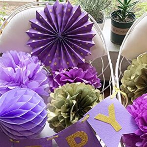 Purple Gold Bridal Shower Decorations Qian's Party Purple Gold Confetti Ballons Polka Dot Fans/Bride to Be Banner Purple Gold, Hen Party Engagement Banner Bachelorette Party Decorations