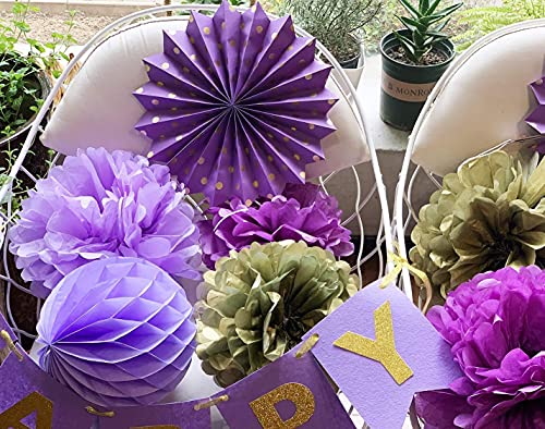 Purple Gold Bridal Shower Decorations Qian's Party Purple Gold Confetti Ballons Polka Dot Fans/Bride to Be Banner Purple Gold, Hen Party Engagement Banner Bachelorette Party Decorations