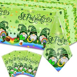 hakoti 3 pieces st. patrick’s day tablecloth – lucky clover gnome tablecloth irish holiday party supplies disposable plastic rectangular waterproof table cover for st. patrick’s theme party