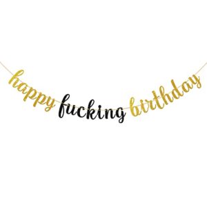 dalaber gold & black glitter happy birthday banner – funny birthday party decoration for adults men women – happy 21st,30th, 40th, 50th birthday party supplies
