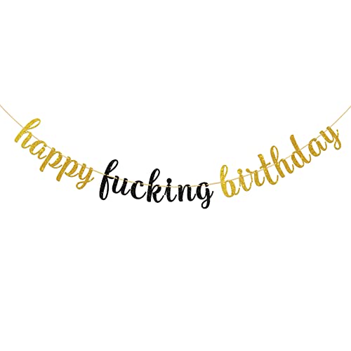 Dalaber Gold & Black Glitter Happy Birthday Banner - Funny Birthday Party Decoration for Adults Men Women - Happy 21st,30th, 40th, 50th Birthday Party Supplies