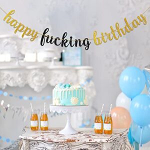 Dalaber Gold & Black Glitter Happy Birthday Banner - Funny Birthday Party Decoration for Adults Men Women - Happy 21st,30th, 40th, 50th Birthday Party Supplies