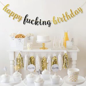 Dalaber Gold & Black Glitter Happy Birthday Banner - Funny Birthday Party Decoration for Adults Men Women - Happy 21st,30th, 40th, 50th Birthday Party Supplies