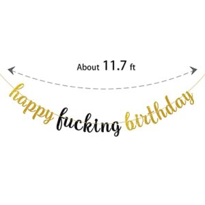 Dalaber Gold & Black Glitter Happy Birthday Banner - Funny Birthday Party Decoration for Adults Men Women - Happy 21st,30th, 40th, 50th Birthday Party Supplies