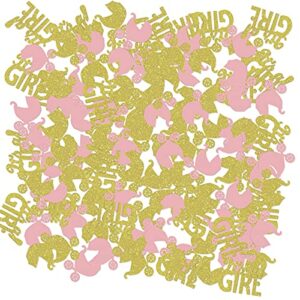 baby carriage confetti，gender reveal party table decorations, it’s a girl confetti for baby shower party – pink & gold glitter