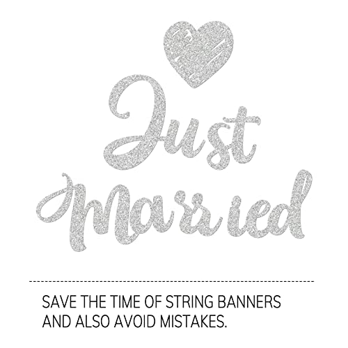 Just Married Banner for Wedding Bachelorette, Bridal Shower, Engagement Party Decoration Silver Gliter Sign, Mr and Mrs Sign