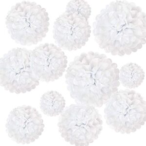 ansomo white tissue paper pom poms flowers party decorations 12″ 10″ 8″ 6″ pack of 12