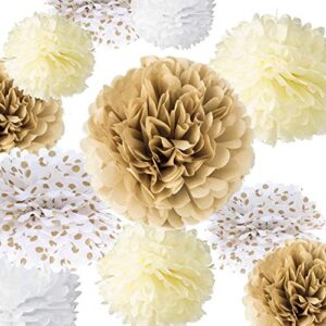 vidal crafts 20 pcs tissue paper pom poms kit (14″, 10″, 8″, 6″ tissue paper flowers) for wedding, birthday, engagement party décor, gender neutral baby shower, boy or girl nursery decoration