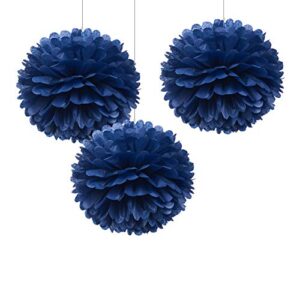 weven 12″ navy blue tissue pom poms diy hanging paper flower balls for nautical party decoration 4th of july patriotic decorations, pack of 12