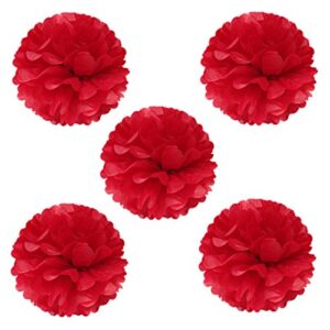 wrapables 8″ set of 5 tissue pom poms party decorations for weddings, birthday parties baby showers and nursery décor, red