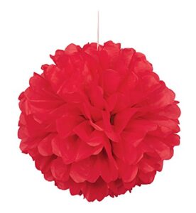 unique industries, tissue paper pom pom decor, 16 inches, party supplies – red