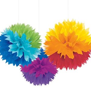 amscan Party Decorations, Fluffy Paper Decorations, Party Supplies, Rainbow, 16 inches, 3 ct (10111717)