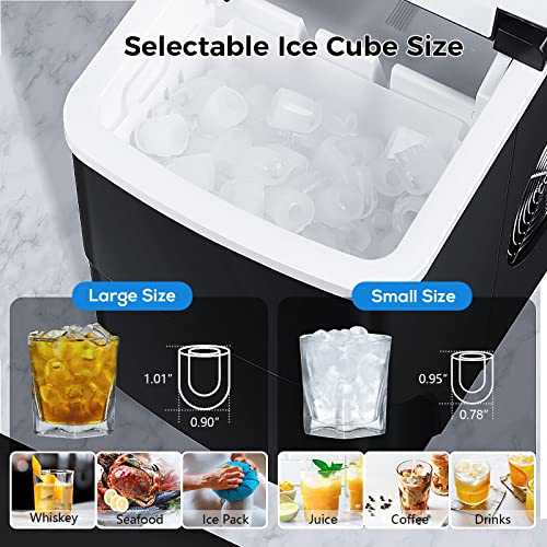 AGLUCKY Countertop Ice Maker Machine, Portable Ice Makers Countertop, Make 26 lbs ice in 24 hrs,Ice Cube Rready in 6-8 Mins with Ice Scoop and Basket (Black)