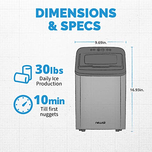 Newair Countertop Nugget Ice Maker | Up to 30lbs of Ice a Day - Restaurant Quality Ice in 10 Minutes | Self-Cleaning, Refillable Water Tank, Automatic Water Line, Removable Ice Basket & Scoop