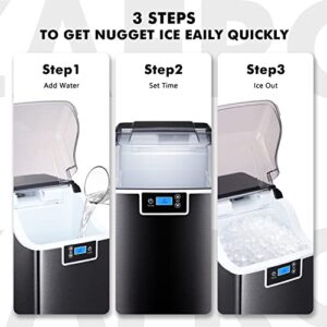 Nugget Ice Makers with Soft & Chewable Pellet Ice Countertop Self-Cleaning Compact Ice Machine 44Lbs/24H with Ice Scoop and Basket Suitable for Home Kitchen Office Bar Party