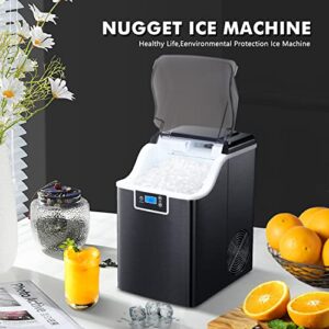 Nugget Ice Makers with Soft & Chewable Pellet Ice Countertop Self-Cleaning Compact Ice Machine 44Lbs/24H with Ice Scoop and Basket Suitable for Home Kitchen Office Bar Party
