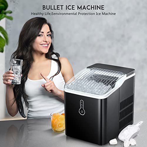 ZAFRO Ice Maker Countertop, Portable Ice Maker with Self-Cleaning, 26Lbs/24Hrs, 9 Cubes Ready in 8 Mins, One-Click Operation, Compact Ice Maker with Ice Scoop/Basket for Home/Kitchen/Office/Bar, Black