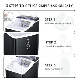 ZAFRO Ice Maker Countertop, Portable Ice Maker with Self-Cleaning, 26Lbs/24Hrs, 9 Cubes Ready in 8 Mins, One-Click Operation, Compact Ice Maker with Ice Scoop/Basket for Home/Kitchen/Office/Bar, Black