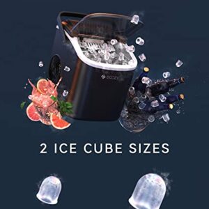 ecozy Portable Ice Maker Countertop, 9 Cubes Ready in 6 Mins, 26 lbs in 24 Hours, Self-Cleaning Ice Maker Machine with Ice Bags/Standing Ice Scoop/Ice Basket for Kitchen Office Bar Party, Black