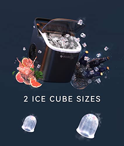 ecozy Portable Ice Maker Countertop, 9 Cubes Ready in 6 Mins, 26 lbs in 24 Hours, Self-Cleaning Ice Maker Machine with Ice Bags/Standing Ice Scoop/Ice Basket for Kitchen Office Bar Party, Black