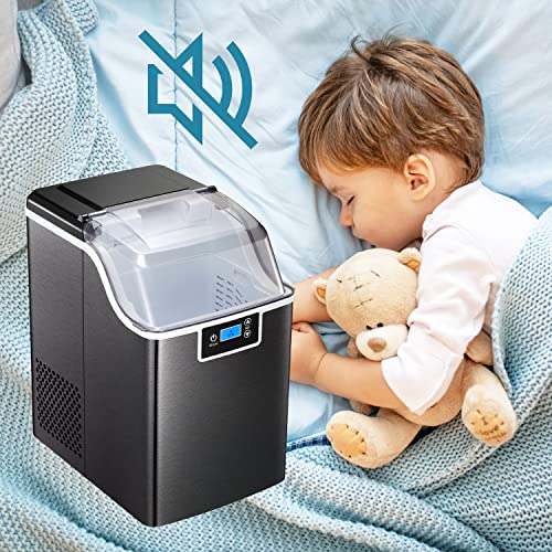 Nugget Ice Maker Countertop with Soft & Chewable Pellet Ice Crushed ice Countertop Portable Pellet Ice Machine 44Lbs/24H, 2 Minutes per Round and 45dB for Home/Kitchen/Office/Bar/Party