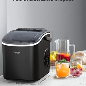 Silonn Countertop Ice Maker, 9 Cubes Ready in 6 Mins, 26lbs in 24Hrs, Self-Cleaning Ice Machine with Ice Scoop and Basket, 2 Sizes of Bullet Ice for Home Kitchen Office Bar Party, Black (SLIM09)