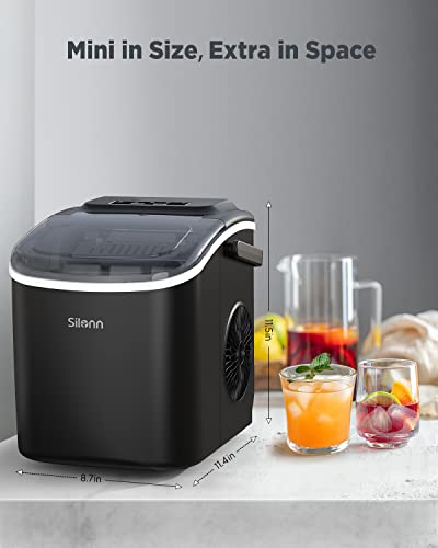 Silonn Countertop Ice Maker, 9 Cubes Ready in 6 Mins, 26lbs in 24Hrs, Self-Cleaning Ice Machine with Ice Scoop and Basket, 2 Sizes of Bullet Ice for Home Kitchen Office Bar Party, Black (SLIM09)