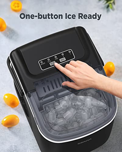 Silonn Countertop Ice Maker, 9 Cubes Ready in 6 Mins, 26lbs in 24Hrs, Self-Cleaning Ice Machine with Ice Scoop and Basket, 2 Sizes of Bullet Ice for Home Kitchen Office Bar Party, Black (SLIM09)