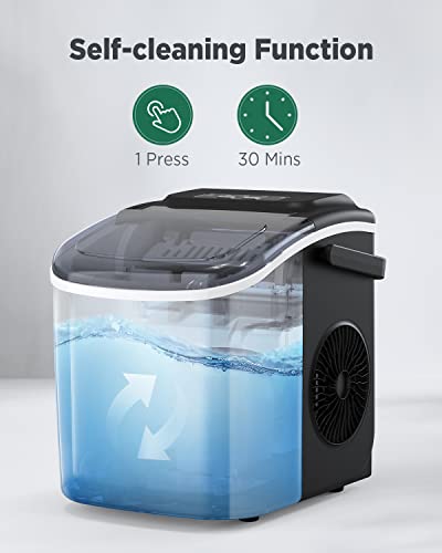 Silonn Countertop Ice Maker, 9 Cubes Ready in 6 Mins, 26lbs in 24Hrs, Self-Cleaning Ice Machine with Ice Scoop and Basket, 2 Sizes of Bullet Ice for Home Kitchen Office Bar Party, Black (SLIM09)