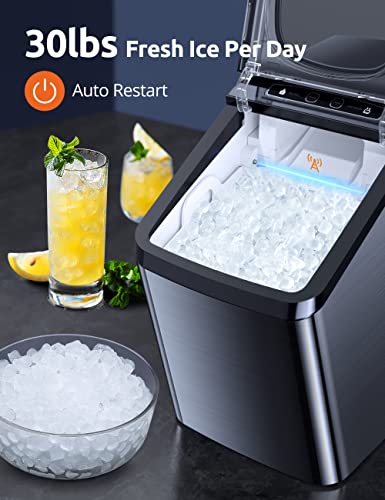 Nugget Ice Maker, YISUFO Ice Maker Countertop Pebble Ice Maker, 30lbs/Day, Self-Cleaning, 2 Ways Water Refill, Stainless Sonic Ice Maker Machine with 3Qt Water Reservoir, for Home Office Party Bar