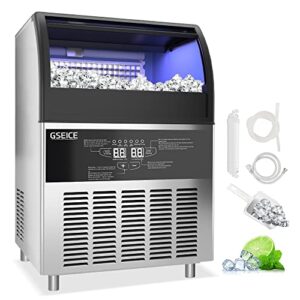 gseice commercial ice maker machine, 200lbs/24h ice machine with 80lbs storage ice bin, stainless steel big storge ice maker ideal for home coffee shop bars and restaurant