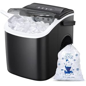 aglucky ice makers countertop,protable ice maker machine with handle,self-cleaning ice maker, 26lbs/24h, 9 ice cubes ready in 8 mins, for home/office/kitchen (black)