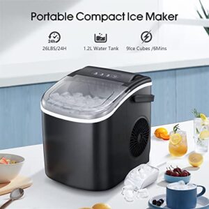 AGLUCKY Ice Makers Countertop,Protable Ice Maker Machine with Handle,Self-Cleaning Ice Maker, 26Lbs/24H, 9 Ice Cubes Ready in 8 Mins, for Home/Office/Kitchen (Black)