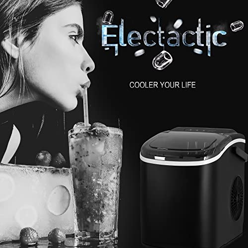 Electactic Ice Maker Countertop, Efficient Easy Carry Ice Machine, Self-Cleaning Ice Maker with Ice Scoop & Basket, 9pcs/ 8mins 26.6Lbs Per Day for Home/Office/Kitchen, Black, Z5812H-BLACK