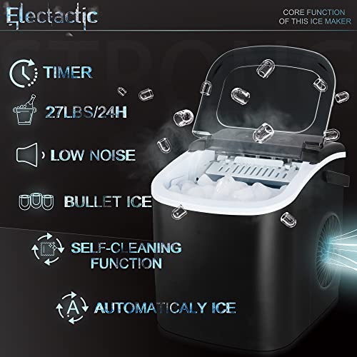 Electactic Ice Maker Countertop, Efficient Easy Carry Ice Machine, Self-Cleaning Ice Maker with Ice Scoop & Basket, 9pcs/ 8mins 26.6Lbs Per Day for Home/Office/Kitchen, Black, Z5812H-BLACK