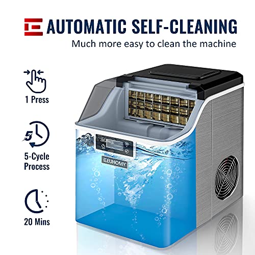 EUHOMY Ice Maker Machine Countertop, 2 Ways to Add Water,45Lbs/Day 24 Pcs Ready in 13 Mins, Self-Cleaning Portable Compact Ice Cube Maker with Ice Scoop & Basket, Perfect for Home/Kitchen/Office/Bar