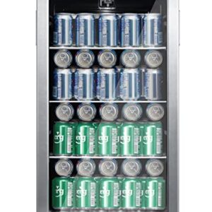 COMFEE' CRV115TAST Cooler, 115 Cans Beverage Refrigerator, Adjustable Thermostat, Glass Door With Stainless Steel Frame, Reversible Hinge Door And Legs For Home, Apartment