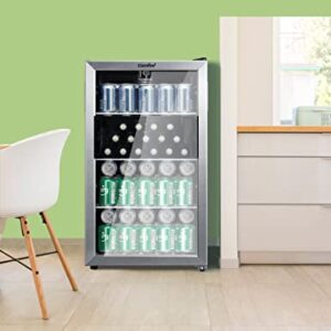 COMFEE' CRV115TAST Cooler, 115 Cans Beverage Refrigerator, Adjustable Thermostat, Glass Door With Stainless Steel Frame, Reversible Hinge Door And Legs For Home, Apartment