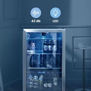 COMFEE' CRV115TAST Cooler, 115 Cans Beverage Refrigerator, Adjustable Thermostat, Glass Door With Stainless Steel Frame, Reversible Hinge Door And Legs For Home, Apartment