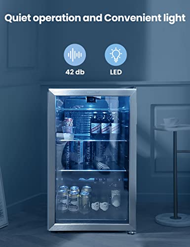 COMFEE' CRV115TAST Cooler, 115 Cans Beverage Refrigerator, Adjustable Thermostat, Glass Door With Stainless Steel Frame, Reversible Hinge Door And Legs For Home, Apartment